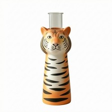 Tigerkopf-Vase Orange-Wei&szlig;-Schwarz kleine Tischvase aus Resin f&uuml;r