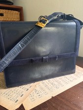 Bally Navy Blue Leather Shoulder Bag vintage Gold buckle strap purse suede bow
