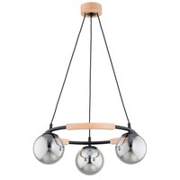 HäNgelampe 3-Flammig Esstisch Holz Glas Rauch E14 L:54 Cm Pendelleuchte KüChe