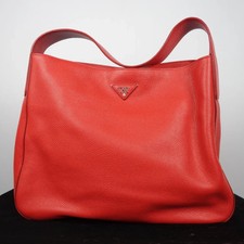 Prada Vitello Daino Red Leather Hobo Bag w/ Silver-Tone Hardware & Snap Closure