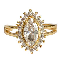 Marquise Cut Cubic Zirconia Halo Cocktail Ring 14 Kt Yellow Gold Plated Size 7