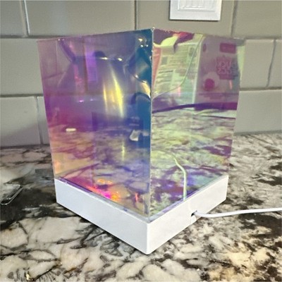 Iridescent Infinity Mirror LED Cube Table Lamp, Corded Wall Switch, White