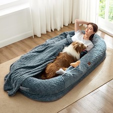 Human Dog Bed for Adult - Luxury Faux Fur Giant Size Dog Bed with Portable Ha...