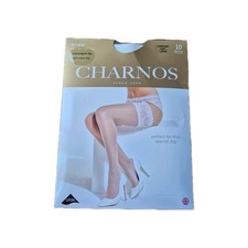Image of Charnos Large Ivory Champagne 10 Denier Bridal Lace Top Hold Ups Brand New