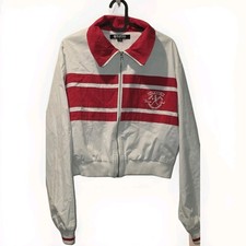 Eleven By Venus Williams Cropped Bomber Jacket Red White Striped Zip Up Size L