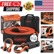 Nylon Heavy Duty Tow Strap Recovery Strap with Hooks 3" x 30Ft - 35,000 LBS B...