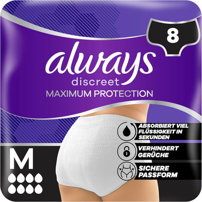 Always Discreet Maxi Schutz Höschen M 8 Tröpfchen Geruchsneutralisierung 8 Stück