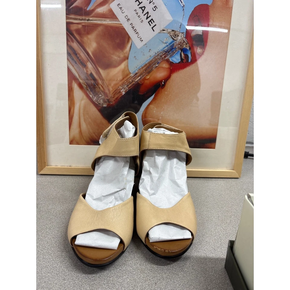 Spring Step NIB Sandales D’Été Beige Cuir Talon Compensé Ouvert Pointure 5 - Photo 3/4