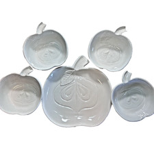Ceramic Apple Shaped Plate & Nesting Serving Bowls Fall Dessert Horderves Salad