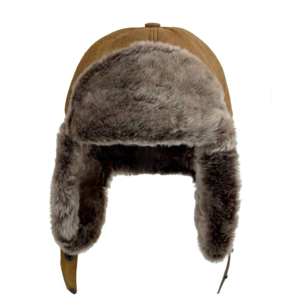 Handmade Russian Fur Hat for Men Leather Ushanka Shearling Winter Trapper Hat - Image 2 of 4