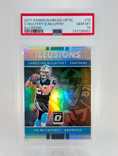 2017 PANINI DONRUSS OPTIC ILLUSIONS #18 CHRISTIAN MCCAFFREY/ED MCCAFFREY PSA 10