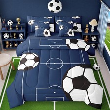 Football Bedding Set Twin Size 7 Pieces Soccer Ball Pattern for Boys Girls Te...