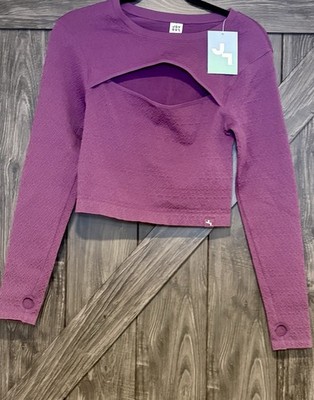 JoyLab Women's Sz L Textured Seamless Long Sleeve Active Cutout Top Berry Purple