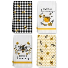 AnyDesign 4 Pcs Honey Bee Kitchen Dish Towel Summer Bumblebee Hand Towels Hon...