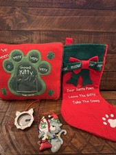 Cat Lovers Christmas Collection Bundle-2 Ornaments, Pillow W/Frame And Stocking