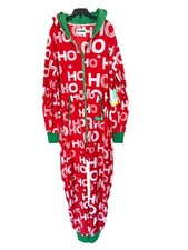 Tipsy Elves Unisex L HoHoHo Hooded Jumpsuit PJs Full Zip Pockets Warm Fleece NWT
