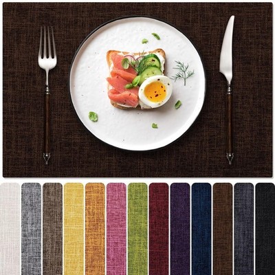Blue Forest Placemats Set of 6, Dual-Layered Thick Faux Linen Cloth Table Mats