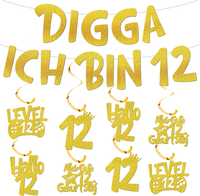 Deko 12 Geburtstag Girlande Junge MäDchen, Golde 12. Geburtstagsdeko Banner