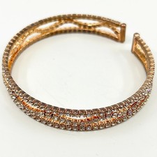 Vintage Rose Gold Tone Double Row Rhinestone Cuff Retro Glam Style Bracelet Y2K