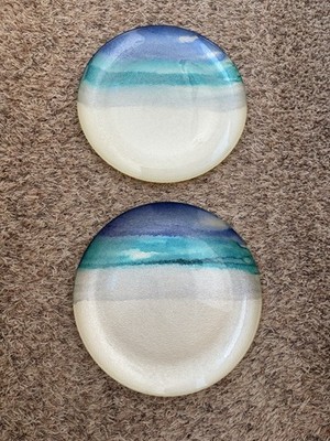 Vietri Beautiful Set Of Two Sea Glass Ombree Round Platters Made In Turkey