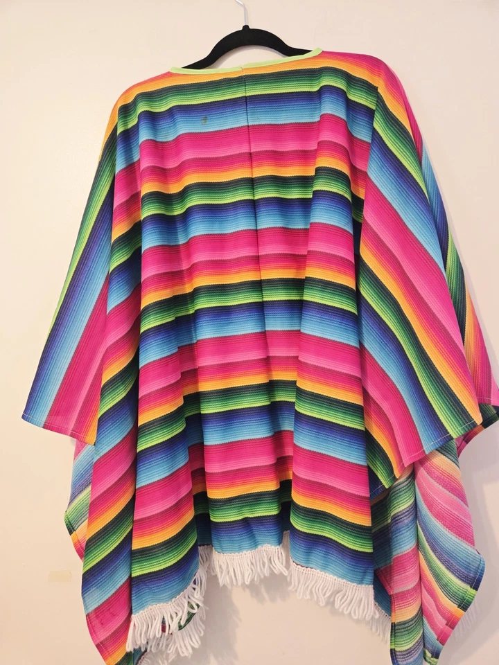 Adult Mexican Poncho Serape Bright Rainbow Colors  By Rubie’s Costume - Image 3 of 4