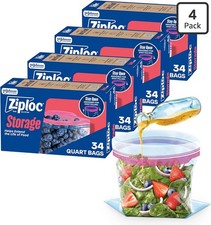 Bolsas de almacenamiento de alimentos Ziploc Quart, fondo de pie, fáciles de llenar, 136 unidades
