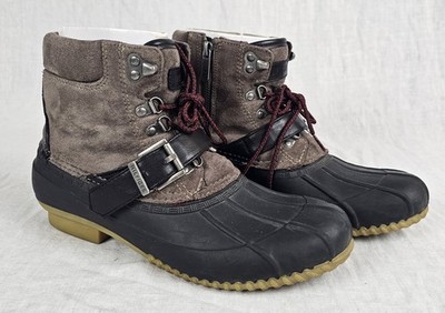 Tommy Hilfiger Womens Duck Ankle Winter Boots Size 9 Buckle Gray Faux Fur Lined