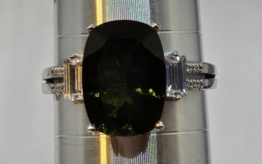 Large Rectangle Moldavite Ring w/Accent Stones ~~… - image 14