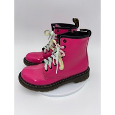 DR MARTENS Doc Girls Pink Boot Combat Delaney Patent Leather Chunky Lug Kids 1