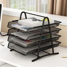 Office Desk Document Tray Mesh Bracket Paper Letter Shelf Holder Black Metal For