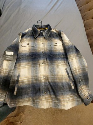 BRP Ski-Doo Plaid Flannel Button-Up Shirt Long Sleeve Ivory Blue Yellow 2XL