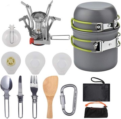 Peidesi Camping Cookware Mess Kit Portable Camp Stove Pots & Pans Set Carabiner