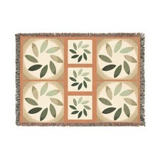 Green Leaf / Medallion Woven Blanket  Geometric Botanical Throw