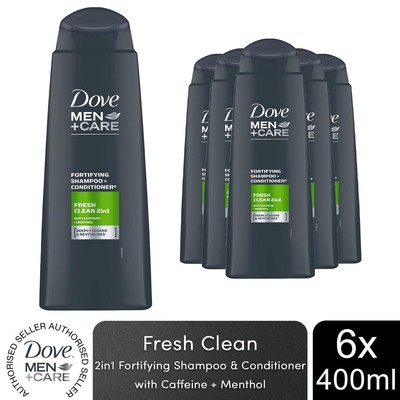 Dove Men+Care 2 in 1 Fortifying Shampoo & Conditioner, Fresh Clean, 6x400ml