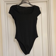 Ladies tshirt ribbed black popper basic Shein body suit size L (14)