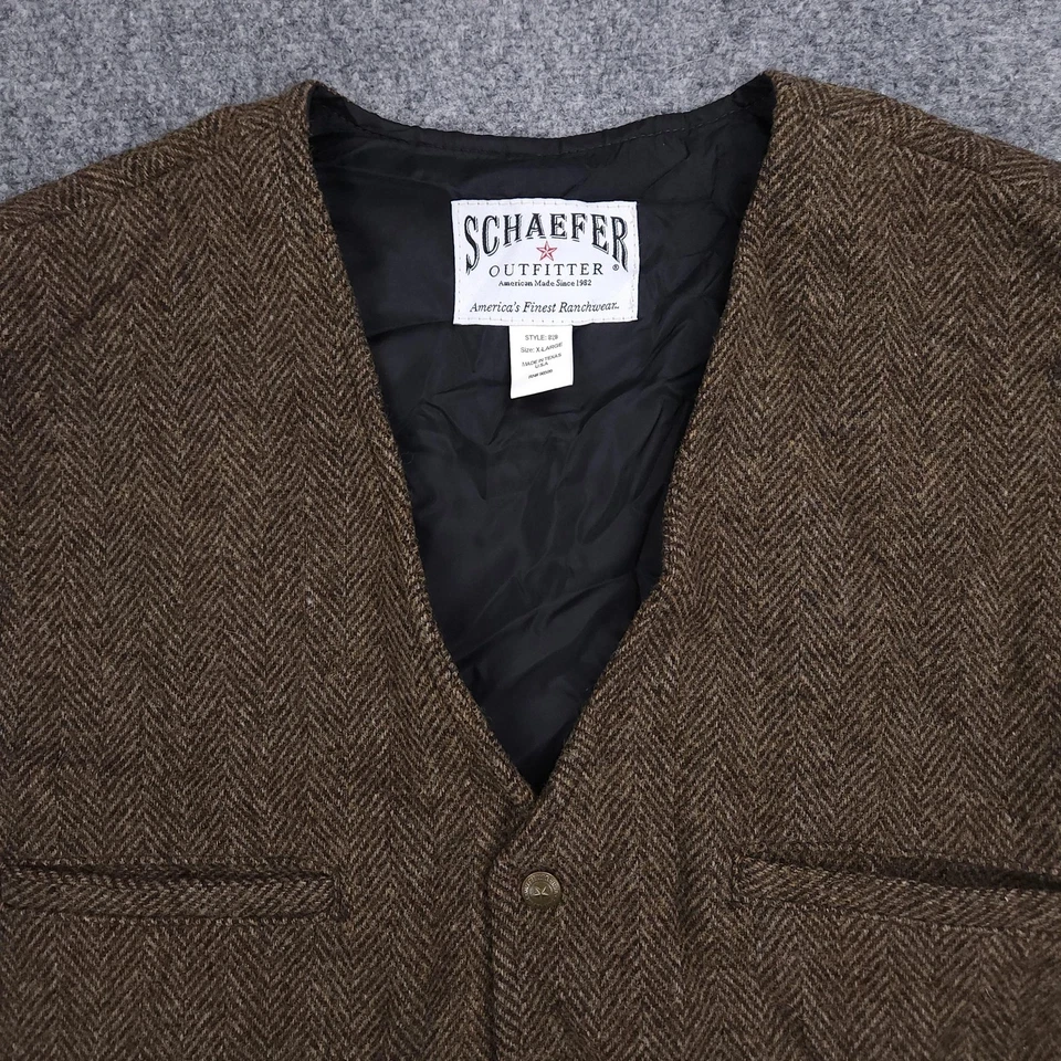 Schaefer Outfitter Vest Mens XL Brown Herringbone Merino Wool Western Ranchwear - Image 3 of 4
