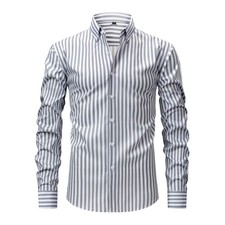 Mens Dress Shirts Formal Business Long Sleeves Elastic Striped Casual Shirts