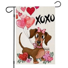 Valentines Day Garden Flags for Outside, Dachshund Dog with Balloons Small Seaso