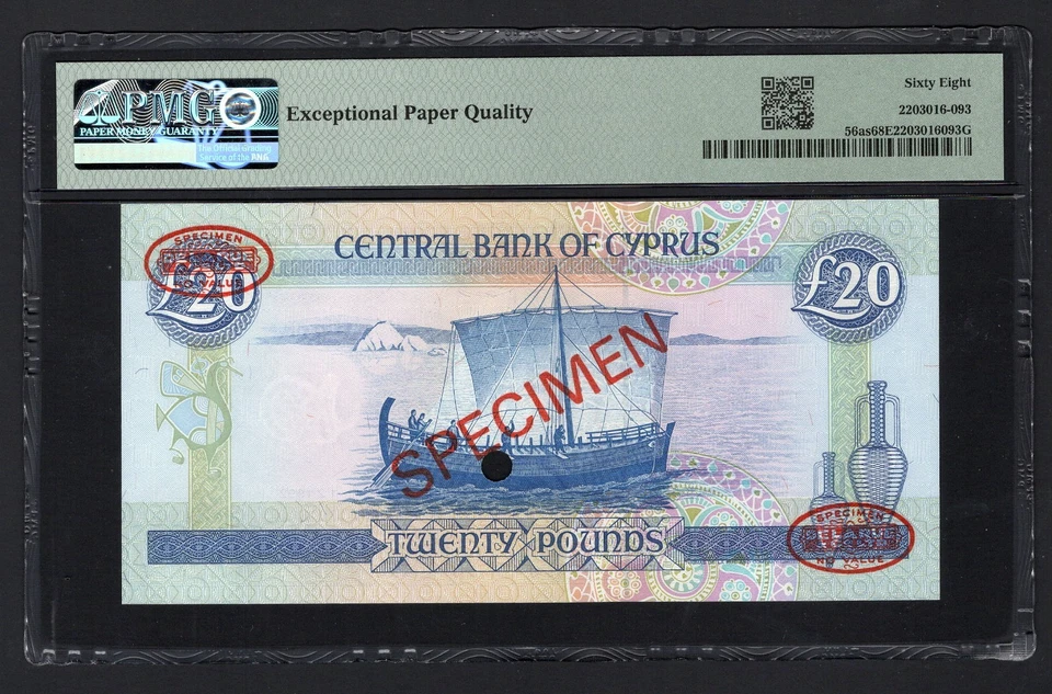 Cyprus 20 Pounds 1-2-1992 P56as "Specimen" Uncirculated Grade 68 Top Pop - Image 2 of 2