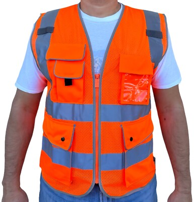 #ad Orange Mesh High Visibility Safety Vest ANSI ISEA 107 2020 With 5 Pockets $9.98