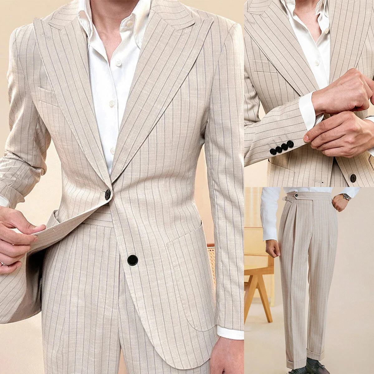 Men's Suits Wide Peak Lapel Striped Regulr Fit Single Breasted Business Summer
Opens in a new window