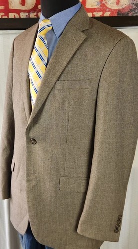 Chaps 42L Houndstooth Checked Blazer 2 Button Tan Beige Sport Coat Suit Jacket - Picture 4 of 16