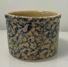 Vtg Robinson Ransbottom Crock Blue Sponge Ware #700 1 Pt Low Jar Crock