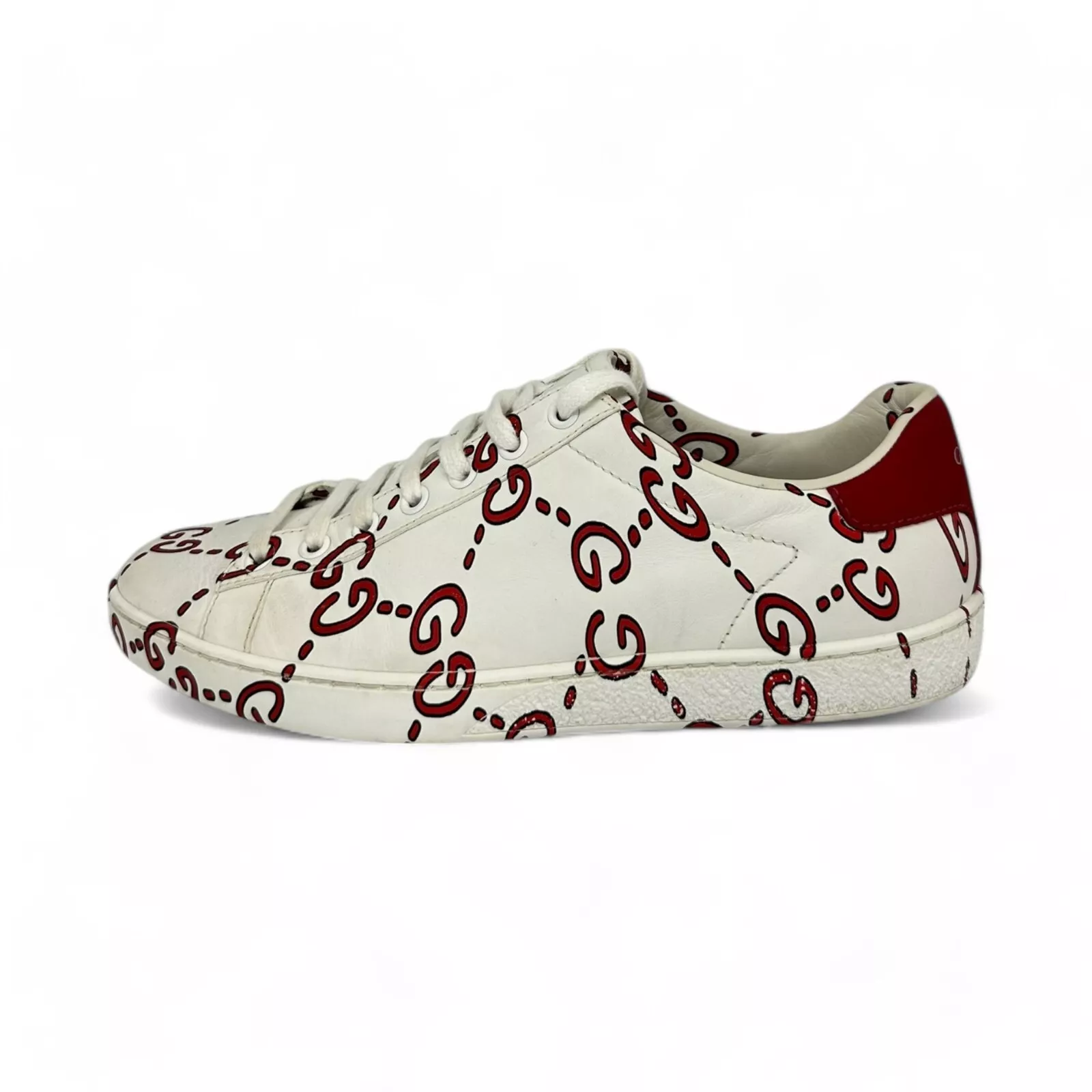 Authentique baskets Gucci Ace Ghost GG monogramme logo cuir blanc taille 37,5IT