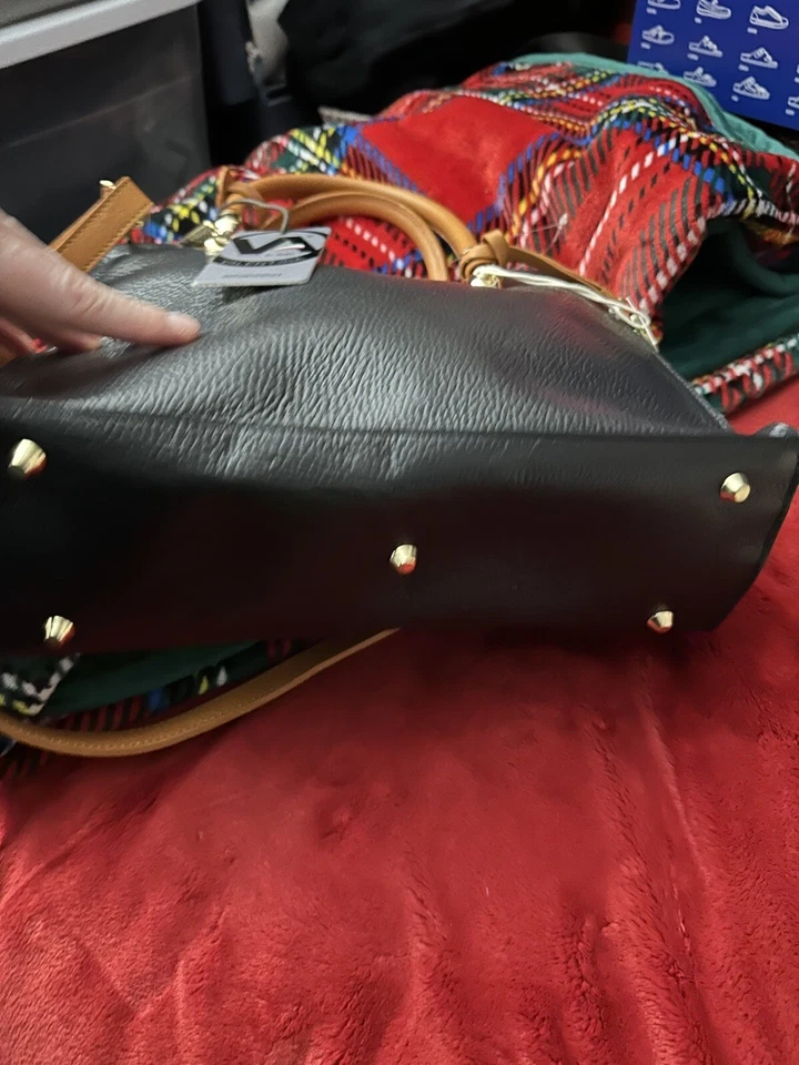Bolso Bandolera Valentina Italia Cuero Negro Multi Compartimento Marrón Asas Foto 4 de 4