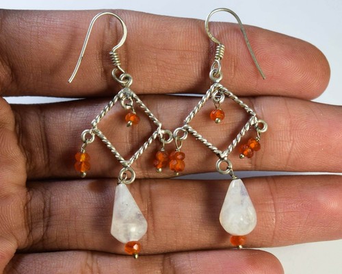 Boucles D'oreilles En Argent 925 Avec Pierre De Lune Et Perles - Dormeuses - Neuf étiqueté
