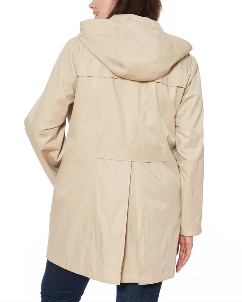 Jones New York Womens Beige Hooded Water Resistant Rain Coat X4103 Size Large - Image 2 of 4