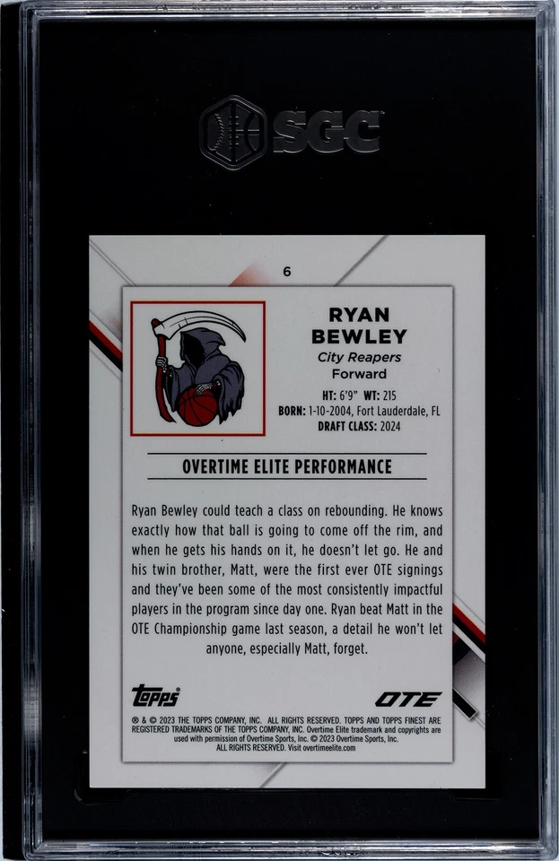 2023 TOPPS FINEST OVERTIME OTE RYAN BEWLEY SUPERFRACTOR 1/1 SGC 10 GEM MINT - Image 2 of 2