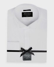  89 Michelsons 17.5 36/37 Men's Classic-Fit White French-Cuff Tuxedo Dress Shirt