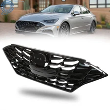 For 2020-2021 Hyundai Sonata Front Upper Grille W/O Sensor Hole Gloss Black